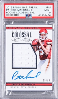 2018 Panini "National Treasures" Colossal Signatures #PM Patrick Mahomes Signed Patch Card (#05/99) - PSA MINT 9